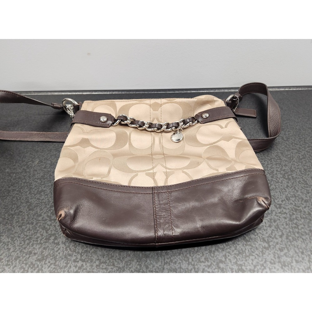 Coach Signature Leather Sateen Tan‎ Brown F18862 Crossbody Bag Convertible Strap
